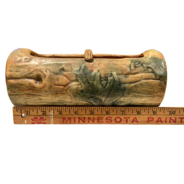Brown 1920s Weller Pottery Faux Bois Oak Leaf Woodcraft Log Jardiniere For Sale - Image 8 of 10
