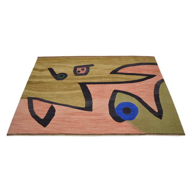 Paul Klee Silence of the Angel Inspired Rug Hand Woven Kilim Rug - 3′10″ × 5′3″ For Sale - Image 10 of 18