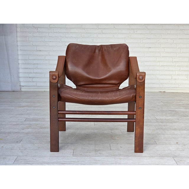 Brown Danish Safari Armchair in Leather from Skipper's Furniture, 1970s For Sale - Image 8 of 17