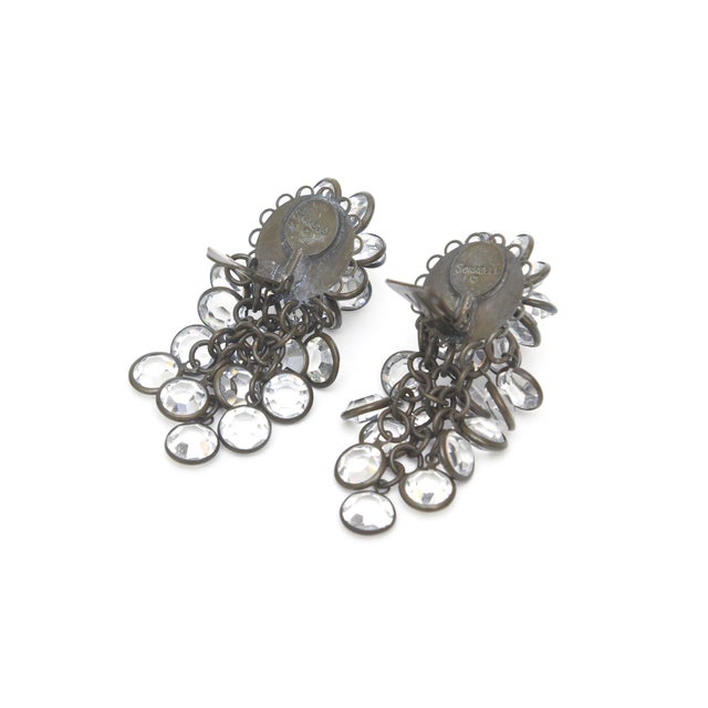 1980s Vintage Sorrelli Swarovski Crystal Dangle Clip on Earrings, 1980's, Signed, Pair For Sale - Image 5 of 7