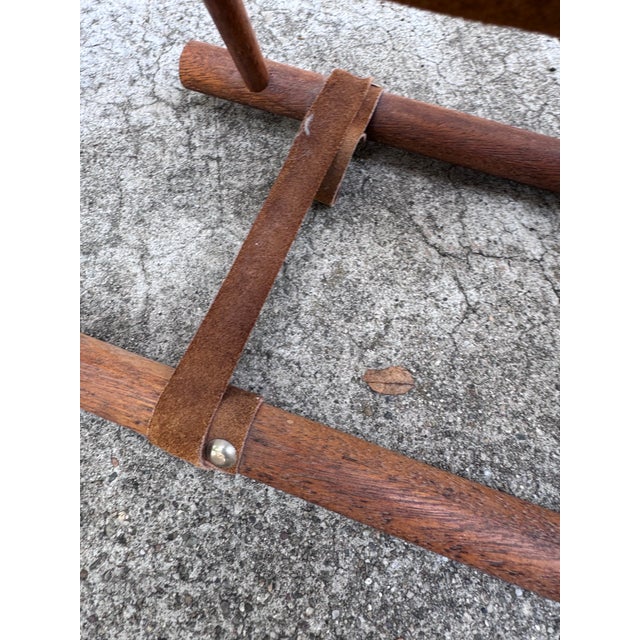Mid-Century Danish Teak Magazine Rack With Suede Sling, Folding X-Base, Scandinavian Modern, 1960s For Sale In San Francisco - Image 6 of 10