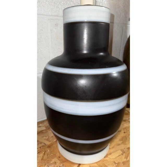 Mid 20th Century Danish Modern Studio Pottery Ceramic Lamp in Black and White Stripe Glaze For Sale - Image 4 of 9