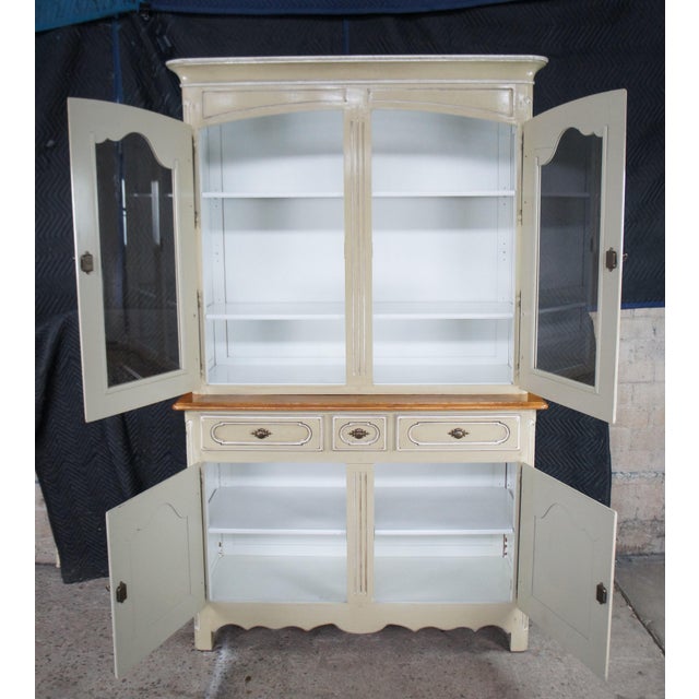 Late 20th Century Vintage Country French Provincial Oak Buffet Deux Corps China Display Cabinet For Sale - Image 5 of 14