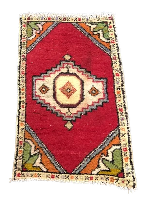 Red Traditional Vintage Turkish Anatolian Wool Small Rug Rug