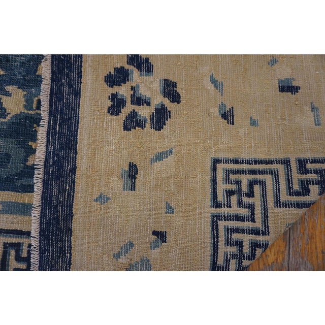 Navy Blue Outstanding Navy Color & Blue Rosette Beige Border With Geometric Design Antique Chinese Peking Rug For Sale - Image 8 of 8
