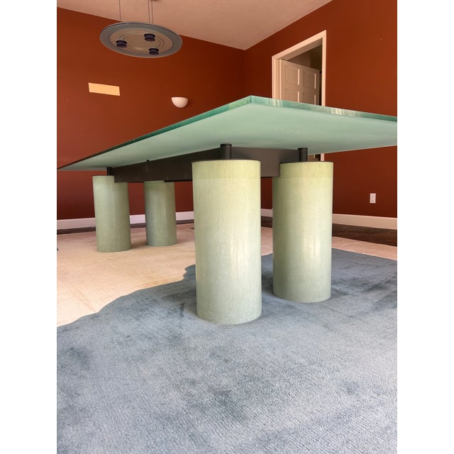 1980s Large 118" Serenissimo Postmodern Dining Table, Seats 10, Semi-Opalescent Glass & Venetian Stucco Columns, 1987 (Original Catalog) For Sale - Image 5 of 9