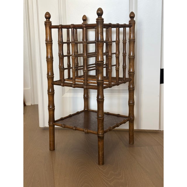Chinoiserie Vintage Faux Bamboo Magazine Rack For Sale - Image 3 of 12