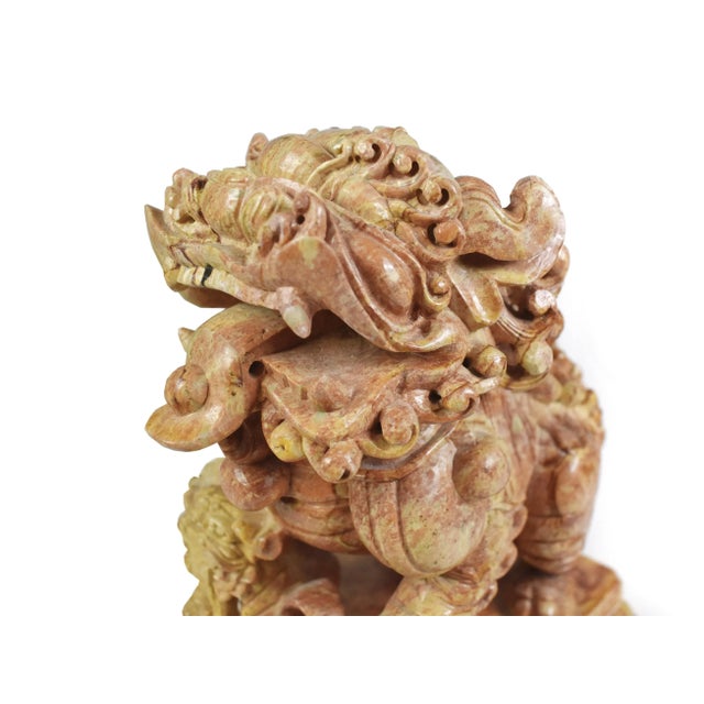 Cream Mid-Century Carved Stone Chinees Dragon Lion Statue Sculpture For Sale - Image 8 of 11