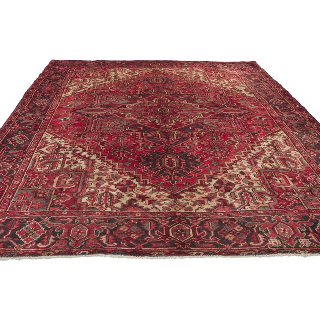 Mid-Century Modern Vintage Persian Heriz Rug - 07'07 X 08'08 For Sale - Image 3 of 9