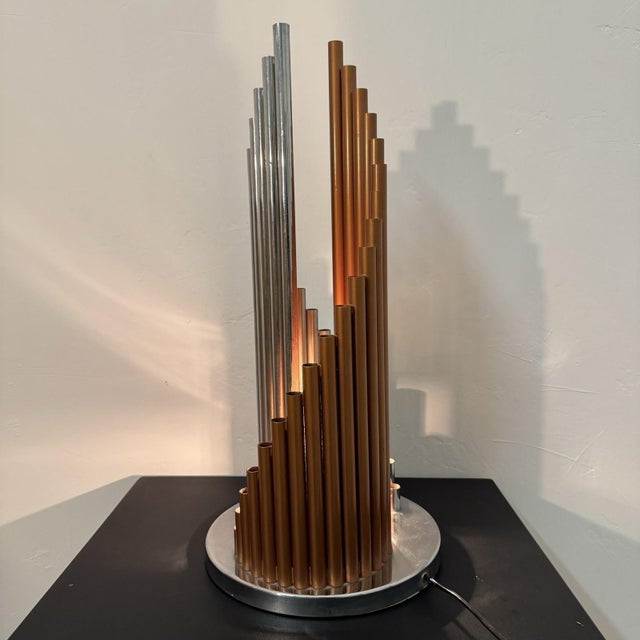 Vintage Table Lamp with Organ Pipes in Chrome and Copper, 1970s For Sale - Image 3 of 8
