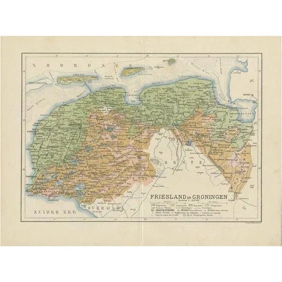 Late 19th Century Antique Map of the Dutch Most Northern Provinces Friesland and Groningen, 1883 For Sale - Image 5 of 5