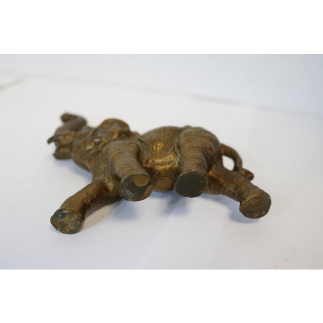 Metal Vintage Bronze Trumpeting Elephant Bronze Statue For Sale - Image 7 of 9