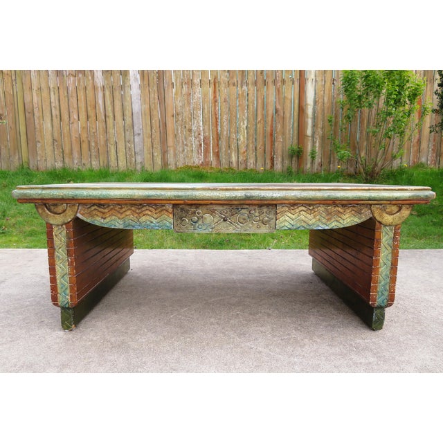 Unique, most likely one of a kind, double drawer hand made coffee table. This table is very solid, sturdy, and both...