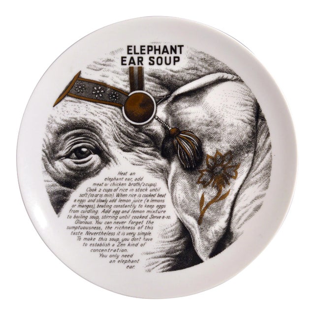 Fornasetti Fleming Joffe Recipe Plate, Elephant Ear Soup Italy, 1967–1974 For Sale