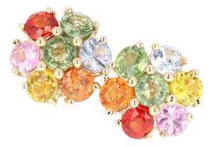 3.67 Carat Natural Multicolor Sapphire 14 Karat Yellow Gold Stud Earrings - 2 Pieces