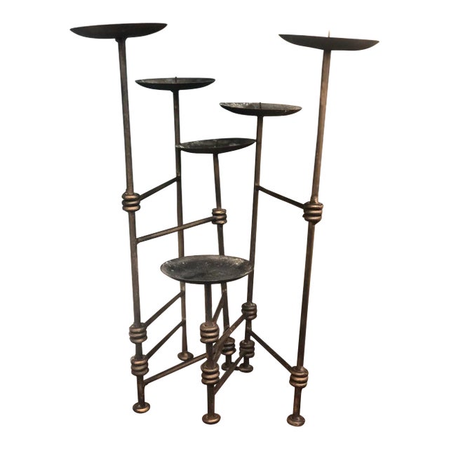 Vintage Mid-Century Modern Expandable Metal Candle Holder For Sale