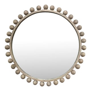 Organic Modern Aged Ivory Finished Wood Bal Cyra Wall Mirror For Sale