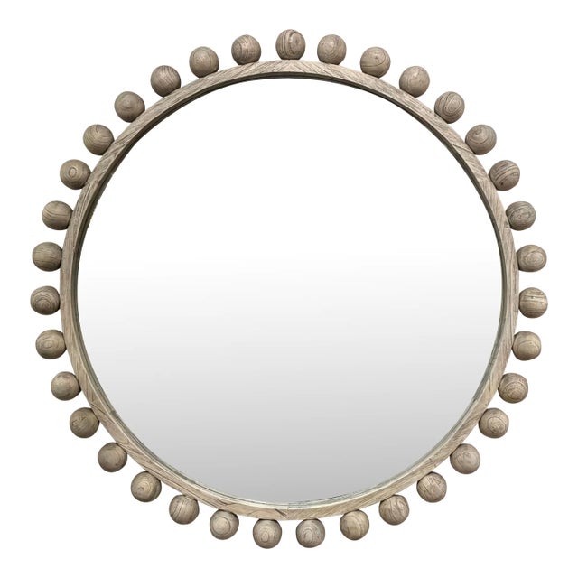 Organic Modern Aged Ivory Finished Wood Bal Cyra Wall Mirror For Sale
