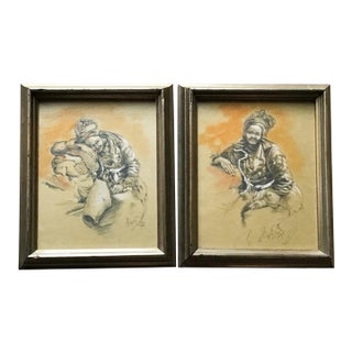 Lot of 2 Vintage Original Sketch Drawings by Alexia Scott, American Artist, 1995 For Sale