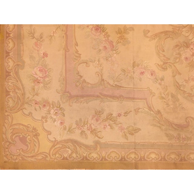 French Antique French Aubusson Decorative Flatweave Carpet, in Room Size w/ Soft Colors For Sale - Image 3 of 5