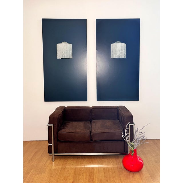 Mid-Century Modern Vintage Murano Glass Tube Wall Sconces with 5 White Alabaster Glass Tube, 1990, Set of 2 For Sale - Image 3 of 18