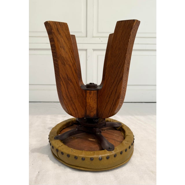 Arts and Crafts Mustard Yellow Nailhead Swivel Solid Wood Stool For Sale - Image 12 of 12
