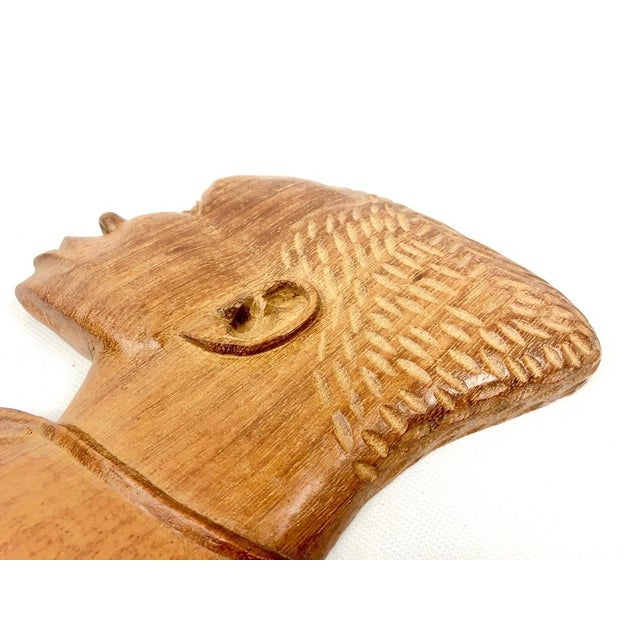 Vintage Wooden Carved African Man & Woman Wall Hanging Sculptures, Set of 2 For Sale - Image 14 of 17