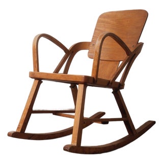 Mid 20th Century Norwegian Aaslid Rocking Chair With Chess Pattern Seat For Sale