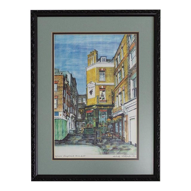 Illustration of Shepherd Market Ye Old Grapes and Sofra in Mayfair London For Sale