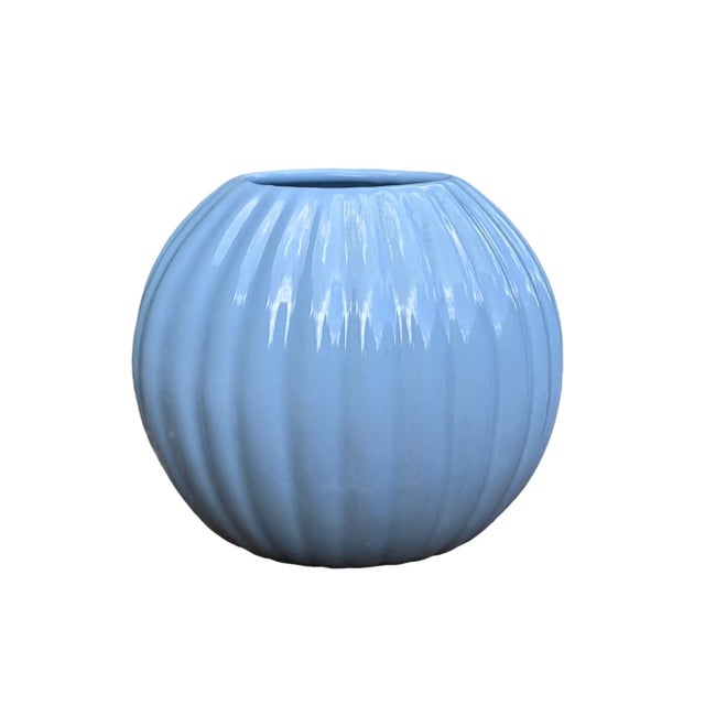 Round Orb Style Vessel featuring a Ribbed Textured Pattern Cornflower Blue color Made by Royal Haeger Could be used as a...