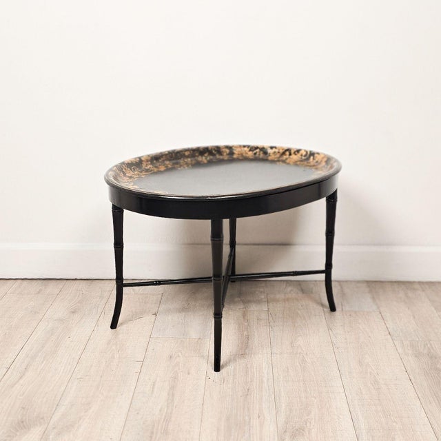 English Lacquered & Gilt Papier-Mâché Tray, Circa 1870 For Sale - Image 4 of 9