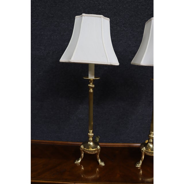 Pair of Solid Brass Trifoot Table Lamps For Sale - Image 4 of 11