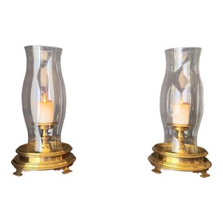 1970s Pair of Brass and Glass Chapman Hurricanes For Sale