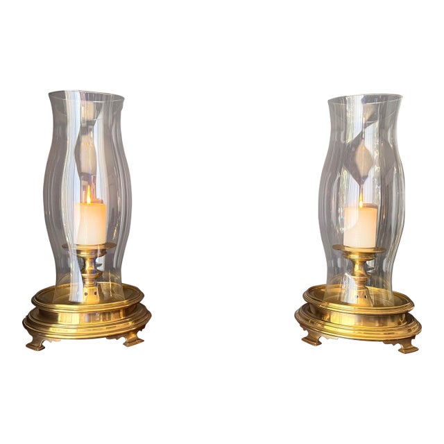 1970s Pair of Brass and Glass Chapman Hurricanes For Sale