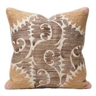 Brown Faded Suzani Pillow Cover 22'' X 24'' For Sale