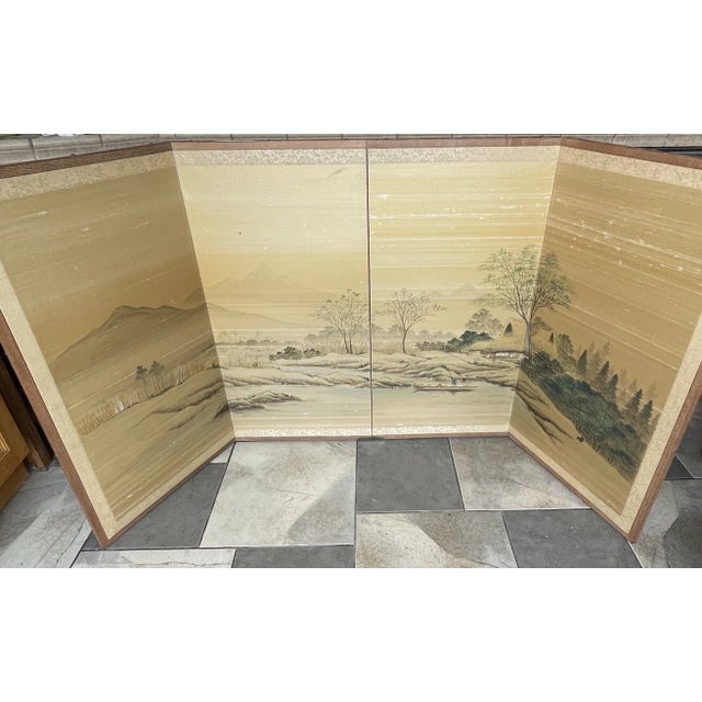 Large Antique - Vintage Chinese Folding Hand Painted Table Screen Panel Divider For Sale - Image 14 of 18