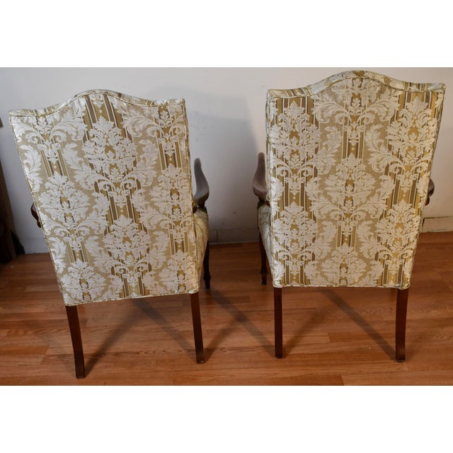 1980s Hickory Chair English Hepplewhite Mahogany Inlay Pair of High-Back Chairs For Sale - Image 11 of 17