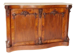 English Victorian Burl Walnut and Walnut Two Door Cabinet With Marble Top
