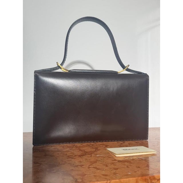 Vintage Top Handle Handbag in Brown Leather from Delvaux For Sale - Image 4 of 13