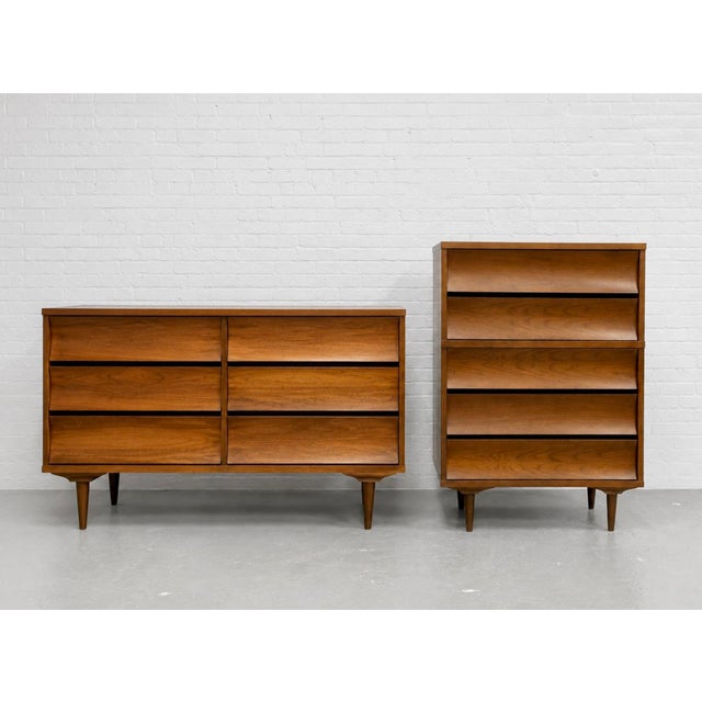 Mid Century Modern Walnut Lowboy Dresser | Sculpted Front 6 Drawer Credenza | Refinished Vintage MCM Bedroom Storage Cabinet, C. 1960’s For Sale - Image 16 of 16