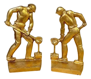 Art Deco Gilt Iron WPA Style Foundry Men Bookends Signed NMF 1936 - a Pair