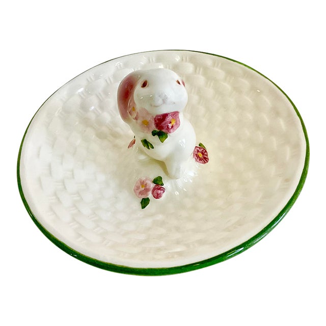 1993 Vintage Americans Whimsical Bunny Figurine Trinket Ring Dish - Easter For Sale