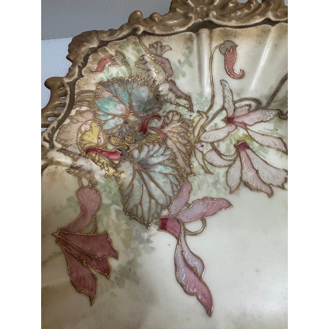Late 19th Century Antique 1880s Dolton Burslem England Hand Painted Reticulated Floral Gold Trim Serving Dish For Sale - Image 5 of 18