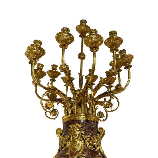 2020s 21st Century French Style Marble Pedestal and Candelabra With Brass Accents - 2 Pieces For Sale - Image 5 of 10