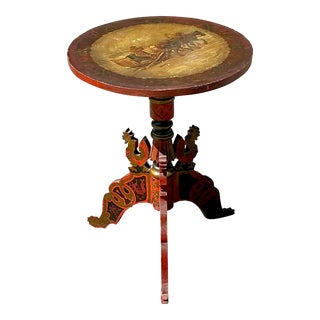 Vintage Boho Hand Painted Tilt Top Table For Sale
