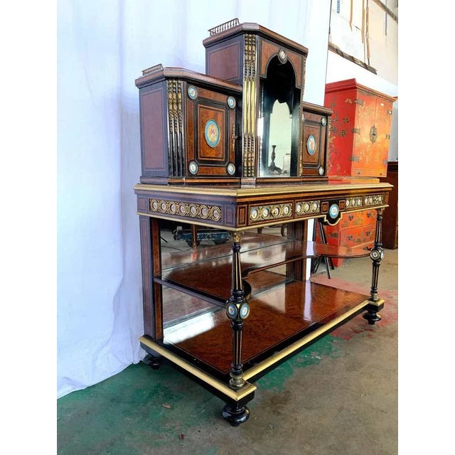 19th-Century French Kingwood and Porcelain Mirrored Cabinet on Stand For Sale - Image 5 of 11