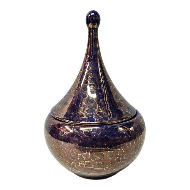 Gold and Purple Teardrop Lidded Jar For Sale