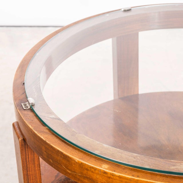 1930’s Warm Oak Round Low Occasional Table with Glass Top. Good quality side table with a practical shelf, warm oak colour...