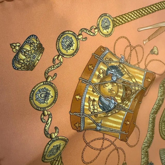 Hermès 20th Century Classic Orange Silk Carrè Scarf "Les Tambours" by Hermes For Sale - Image 4 of 13