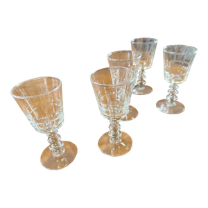 Late 20th Century Set of Five Charming Small Wine Glasses